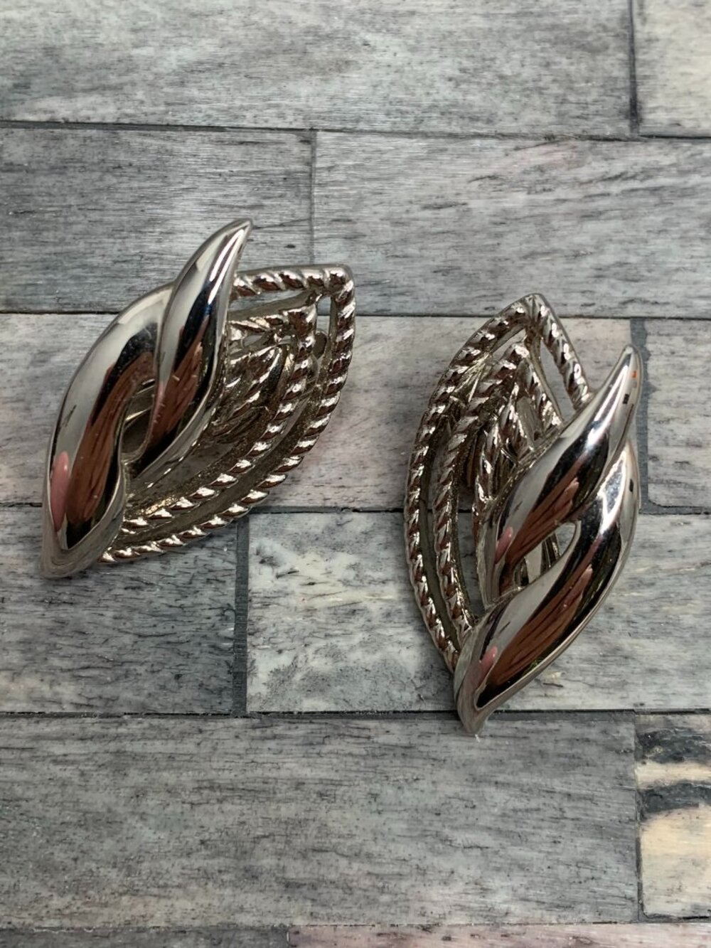 Vintage Trifari  Silver Tone Leaf Clip-on Earrings